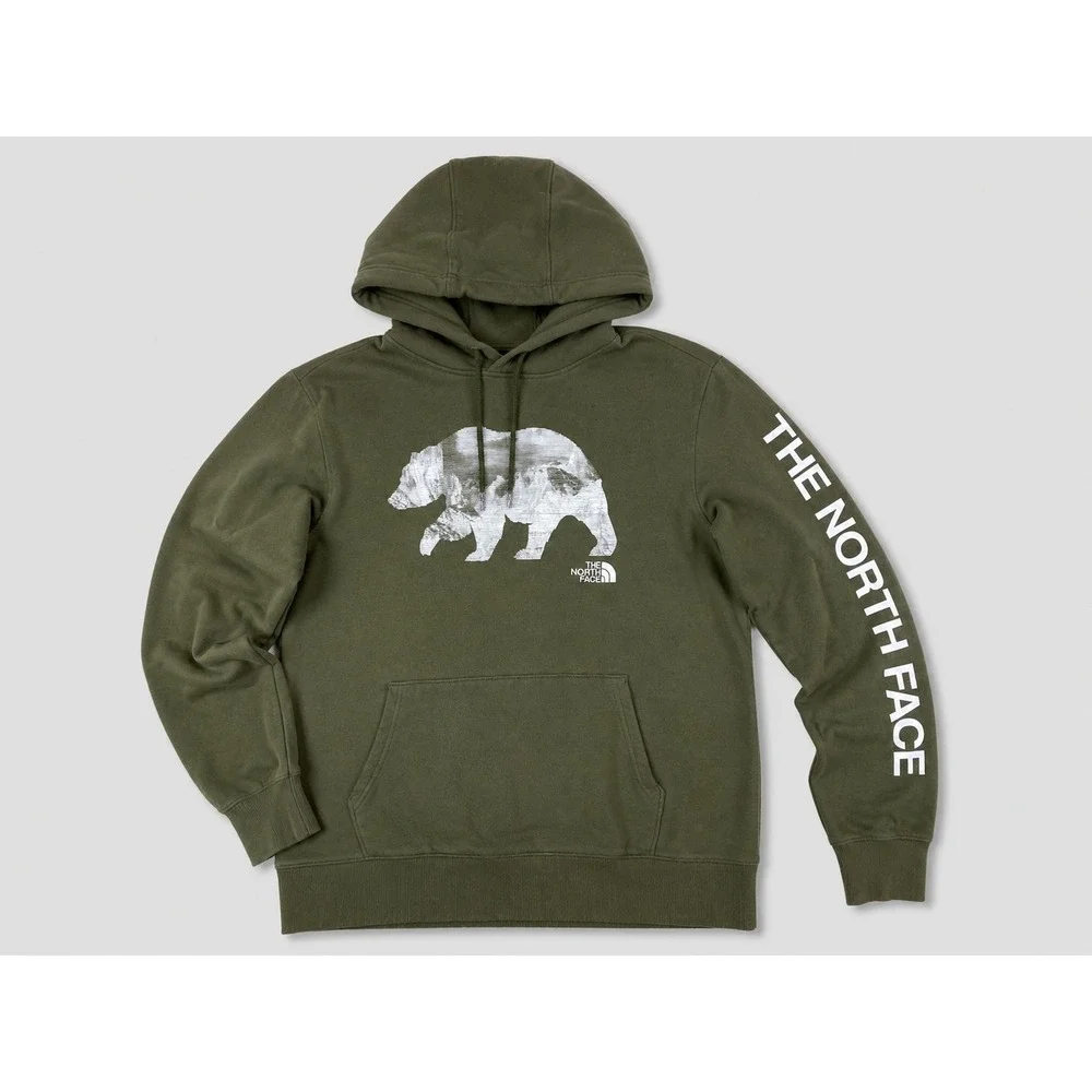 The North Face Hoodie Mens L Olive Green Bear Mountain Graphic Nature Gorpcore